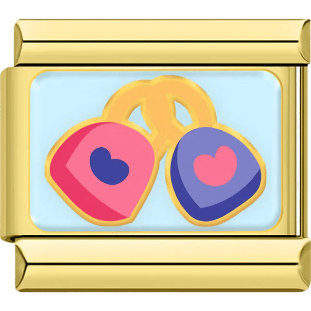 Two linked heart-shaped padlocks on a gold Italian charm